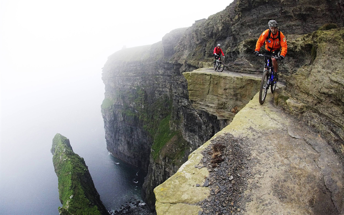 mountain bike, extreme, stenar, cyklister, havet