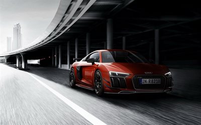 Audi R8 V10 Plus, tuning, Performance Parts, 2018 cars, supercars, red R8, Audi