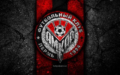 Amkar FC, 4k, logo, Russian Premier League, black stone, football club, Russia, Amkar, asphalt texture, soccer, football, FC Amkar