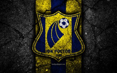Rostov FC, 4k, logo, Russian Premier League, black stone, football club, Russia, Rostov, asphalt texture, soccer, football, FC Rostov