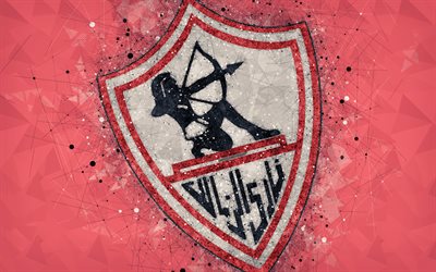 Zamalek SC, 4k, geometric art, logo, Egyptian football club, red background, Egyptian Premier League, Cairo, Egypt, football, creative art