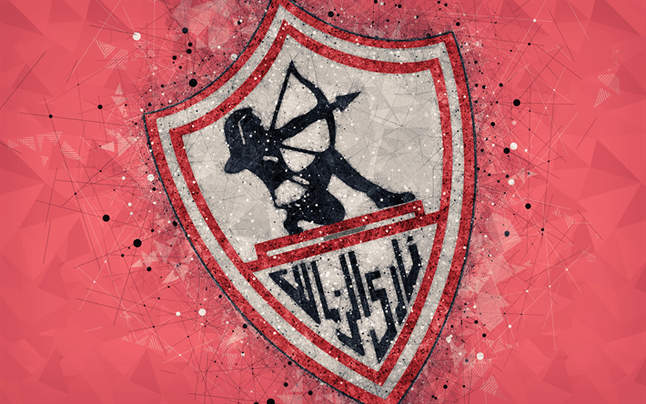 Zamalek SC, 4k, arte geom&#233;trica, logo, Eg&#237;pcia de futebol do clube, fundo vermelho, Campeonato Eg&#237;pcio, Cairo, Egipto, futebol, arte criativa