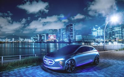 4k, Mercedes-Benz Concept EQA, 2019 cars, nightscape, Mercedes