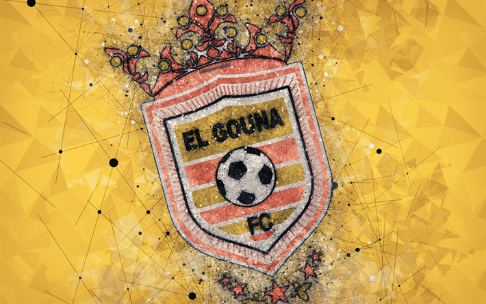 El Gouna FC, 4k, geometriska art, logotyp, Egyptiska football club, gul bakgrund, Egyptiska Premier League, El Gouna, Egypten, fotboll, kreativ konst