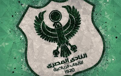 Al-Masry SC, 4k, geometric art, logo, Egyptian football club, green background, Egyptian Premier League, Port Said, Egypt, football, creative art