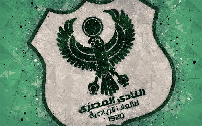 Al-Masry SC, 4k, geometrinen taide, logo, Egyptin football club, vihre&#228; tausta, Egyptin Premier League, Port Said, Egypti, jalkapallo, creative art