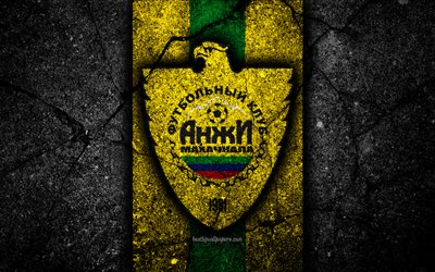Anzhi Makhachkala FC, 4k, logo, Russian Premier League, black stone, football club, Russia, Anzhi Makhachkala, asphalt texture, soccer, football, FC Anzhi Makhachkala