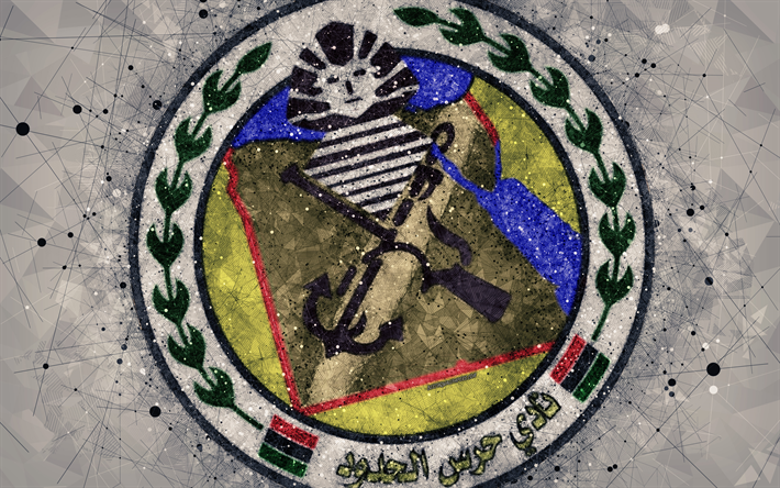 Haras El Hodoud SC, 4k, geometrik sanat, logo, Mısır Futbol Kul&#252;b&#252;, gri arka plan, Mısır Premier Lig, İskenderiye, Mısır, futbol, yaratıcı sanat