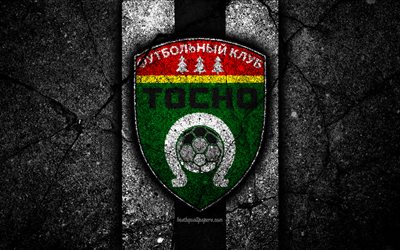 Tosno FC, 4k, logo, Russian Premier League, black stone, football club, Russia, Tosno, asphalt texture, soccer, football, FC Tosno