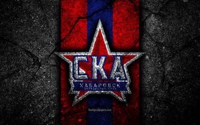 SKA Khabarovsk FC, 4k, logo, Russian Premier League, black stone, football club, Russia, SKA Khabarovsk, asphalt texture, soccer, football, FC SKA Khabarovsk