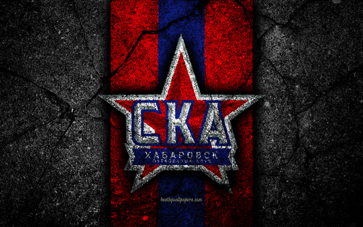 SKA Khabarovsk FC, 4k, logo, Russian Premier League, pedra preta, clube de futebol, R&#250;ssia, SKA Khabarovsk, a textura do asfalto, futebol, FC SKA Khabarovsk