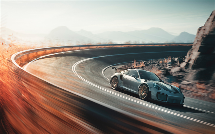 Porsche 911 GT2 RS, la route, 2019 voitures, mouvement flou, supercars, Porsche