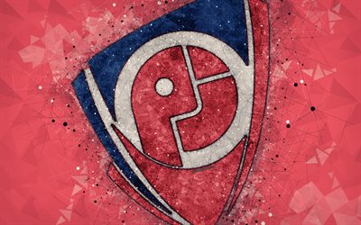 Petrojet SC, 4k, geometrik sanat, logo, Mısır Futbol Kul&#252;b&#252;, kırmızı arka plan, Mısır Premier Lig, İskenderiye, S&#252;veyş, futbol, yaratıcı sanat