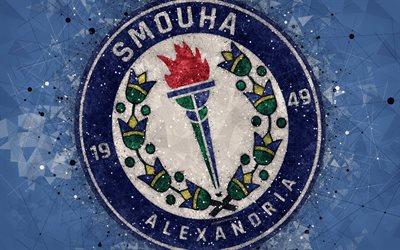 Smouha SC, 4k, geometrik sanat, logo, Mısır Futbol Kul&#252;b&#252;, mavi arka plan, Mısır Premier Lig, Smooha, İskenderiye, Mısır, futbol, yaratıcı sanat, Smouha FC