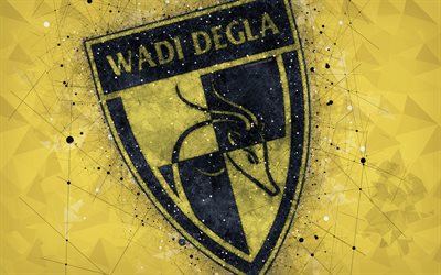 Wadi Degla SC, 4k, geometriska art, logotyp, Egyptiska football club, gul bakgrund, Egyptiska Premier League, Kairo, Egypten, fotboll, kreativ konst, Wadi Degla FC