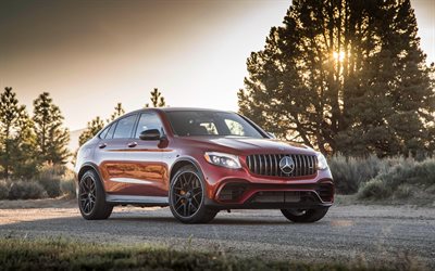4k, Mercedes-AMG GLC63 S Coupe, 2018 cars, red GLC63, tuning, AMG, german cars, Mercedes