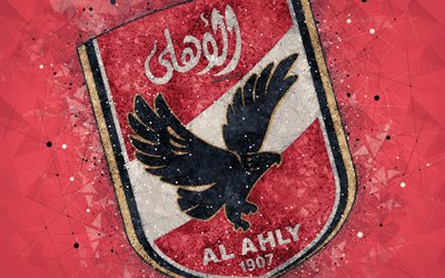 Al Ahly SC, 4k, geometric art, logo, Egyptian football club, red background, Egyptian Premier League, Cairo, Egypt, football, creative art