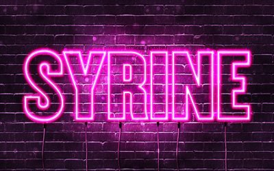 Syrine, 4k, bakgrundsbilder med namn, kvinnliga namn, Syrine namn, lila neonljus, Grattis p&#229; f&#246;delsedagen Syrine, popul&#228;ra arabiska kvinnliga namn, bild med Syrine namn