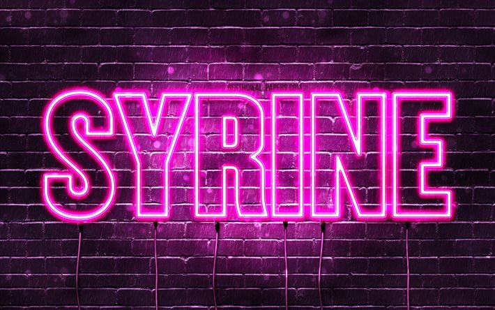 Syrine, 4k, pap&#233;is de parede com nomes, nomes femininos, nome Syrine, luzes de neon roxas, Feliz Anivers&#225;rio Syrine, nomes femininos &#225;rabes populares, foto com nome Syrine