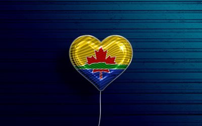 I Love Thunder Bay, 4k, realistic balloons, blue wooden background, canadian cities, flag of Thunder Bay, Canada, balloon with flag, Thunder Bay flag, Thunder Bay, Day of Thunder Bay