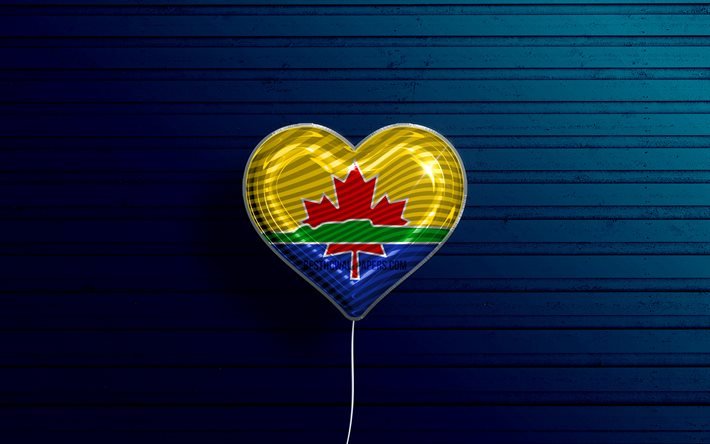 アイ ラブ サンダー ベイ, 4k, リアルな風船, 青い木製の背景, カナダの都市, サンダーベイの旗, カナダ, 旗が付いている気球, サンダーベイCity in Ontario Canada, サンダーベイの日