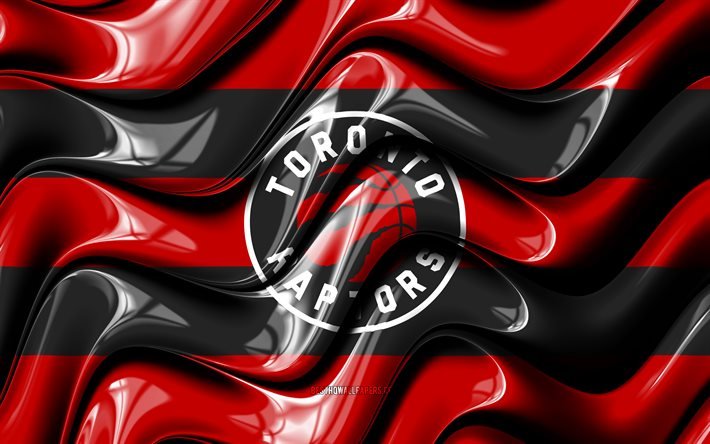 Drapeau des Raptors de Toronto, 4k, vagues 3D rouges et noires, NBA, &#233;quipe am&#233;ricaine de basket-ball, logo des Raptors de Toronto, basket-ball, Raptors de Toronto