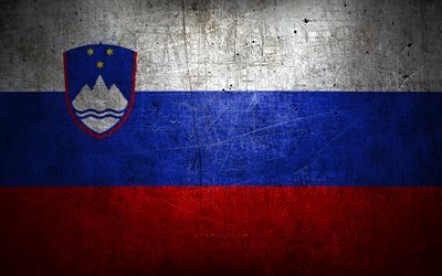 Slovensk metallflagga, grungekonst, Europeiska l&#228;nder, Sloveniens dag, nationella symboler, Slovenien flagga, metallflaggor, Sloveniens flagga, Europa, slovensk flagga, Slovenien