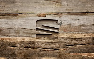 Seat wooden logo, 4K, wooden backgrounds, cars brands, Seat logo, creative, wood carving, Seat