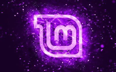 linux mint mate violettes logo, 4k, violette neonlichter, linux, kreativer, violetter abstrakter hintergrund, linux mint mate logo, os, linux mint mate
