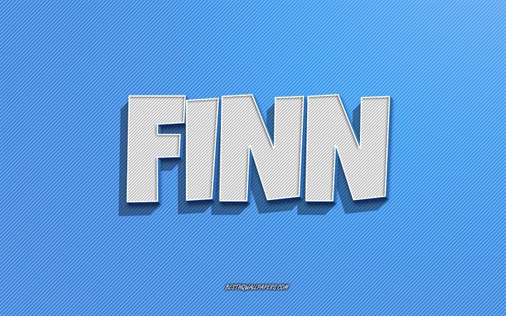 Finn, fond d’&#233;cran de lignes bleues, fonds d’&#233;cran avec des noms, nom finn, noms masculins, carte de vœux finn, dessin au trait, image avec le nom Finn