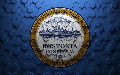 Flag of Boston, honeycomb art, Boston hexagons flag, Boston, 3d hexagons art, Boston flag