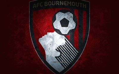 AFC Bournemouth, engelska fotbollslag, r&#246;d bakgrund, AFC Bournemouth-logotyp, grunge konst, EFL Championship, Bournemouth, fotboll, England, AFC Bournemouth emblem