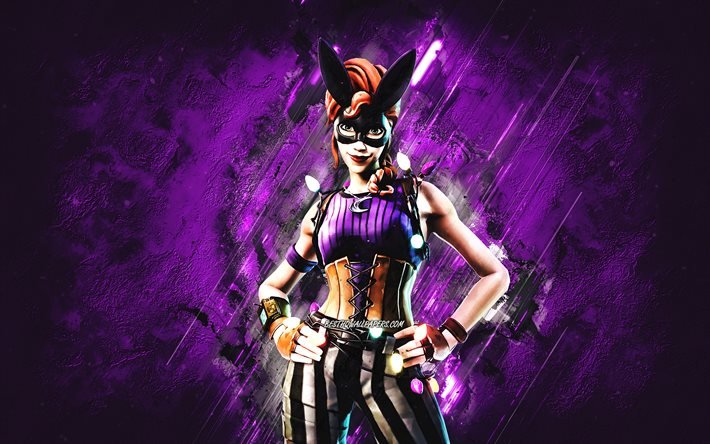 Fortnite Bunnymoon Skin, Fortnite, personagens principais, fundo de pedra roxa, Bunnymoon, Fortnite skins, Bunnymoon Skin, Bunnymoon Fortnite, personagens Fortnite