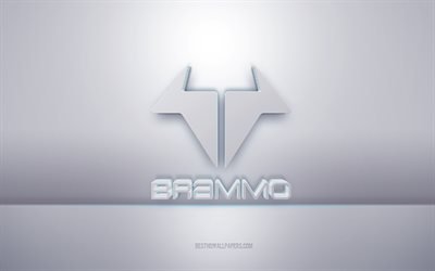 Brammo 3d white logo, gray background, Brammo logo, creative 3d art, Brammo, 3d emblem