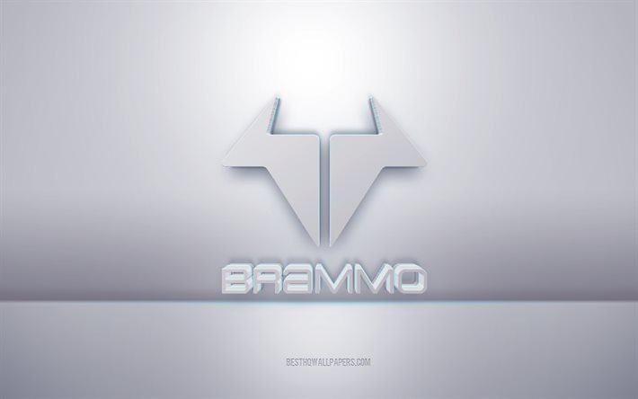 Logo Brammo 3d blanc, fond gris, logo Brammo, art 3d cr&#233;atif, Brammo, embl&#232;me 3d
