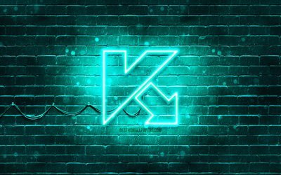 Kaspersky turkuaz logo, 4k, turkuaz brickwall, Kaspersky logo, antivir&#252;s yazılımı, Kaspersky neon logo, Kaspersky