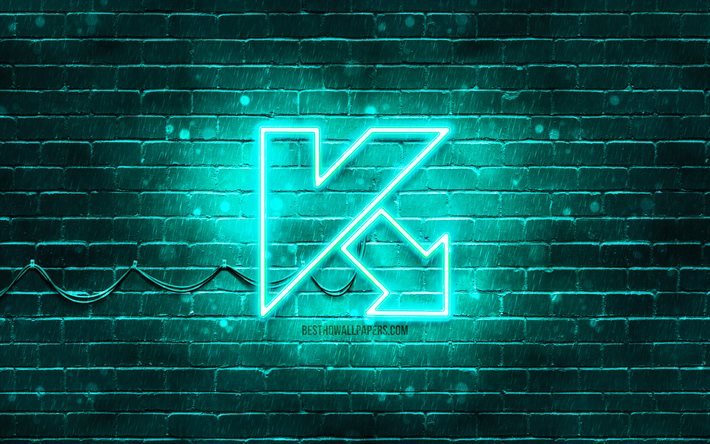 Logo Kaspersky turchese, 4k, muro di mattoni turchese, logo Kaspersky, software antivirus, logo Kaspersky neon, Kaspersky