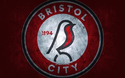Bristol City FC, &#233;quipe de football anglaise, fond rouge, logo AFC Bournemouth, art grunge, championnat EFL, Bristol, football, Angleterre, embl&#232;me de Bristol City FC
