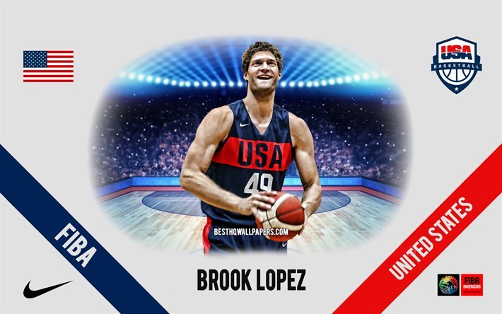 Brook Lopez, Yhdysvaltain koripallojoukkue, amerikkalainen koripallopelaaja, NBA, muotokuva, USA, koripallo