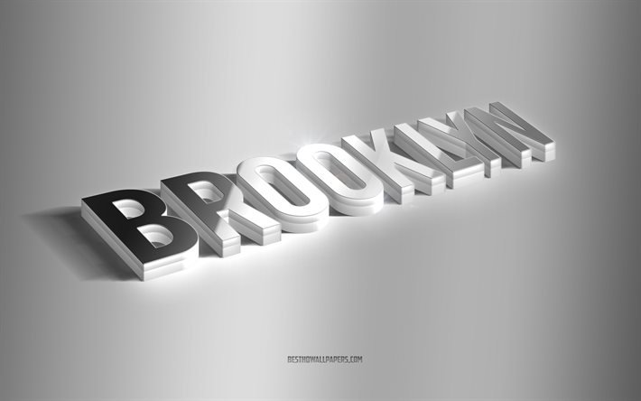 بروكلين, فن 3d الفضة, خلفية رمادية, خلفيات بأسماء, اسم بروكلين, بطاقة تحية بروكلين, فن ثلاثي الأبعاد, صورة باسم بروكلين