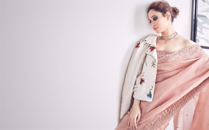 Tamanna Bhatia, actrice indienne, PhotoShoot, Bollywood, Pink Saree, robe traditionnelle indienne, belles femmes, actrice populaire