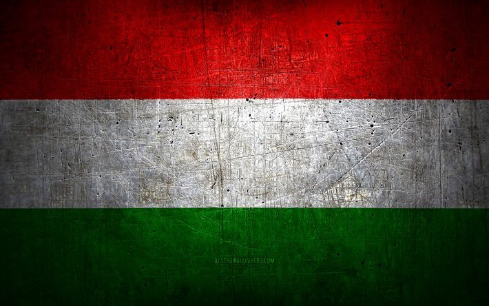 Hungarian metal flag, grunge art, European countries, Day of Hungary, national symbols, Hungary flag, metal flags, Flag of Hungary, Europe, Hungarian flag, Hungary