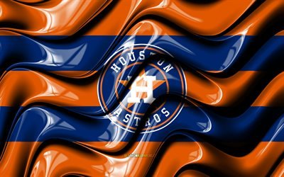 Houston Astros -lippu, 4k, oranssit ja siniset 3D-aallot, MLB, amerikkalainen baseball-joukkue, Houston Astros -logo, baseball, Houston Astros