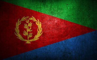 Eritreisk metallflagga, grungekonst, afrikanska l&#228;nder, Eritreas dag, nationella symboler, Eritreaflagga, metallflaggor, Eritreas flagga, Afrika, Eritrea