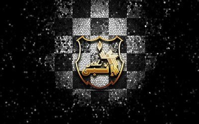 Enppi SC, logo glitterato, Premier League Egiziana, sfondo a scacchi bianco nero, EPL, calcio, squadra di calcio egiziana, logo Enppi, arte del mosaico, Enppi FC