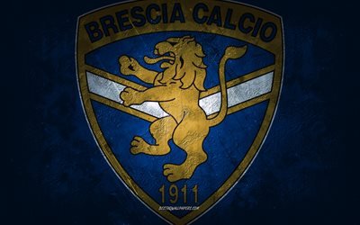 brescia calcio, italienische fu&#223;ballmannschaft, blauer hintergrund, brescia calcio-logo, grunge-kunst, serie a, fu&#223;ball, italien, brescia calcio-emblem