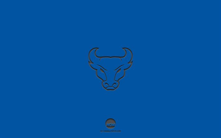 Buffalo Bulls, fundo azul, time de futebol americano, emblema do Buffalo Bulls, NCAA, Nova York, EUA, futebol americano, logotipo do Buffalo Bulls