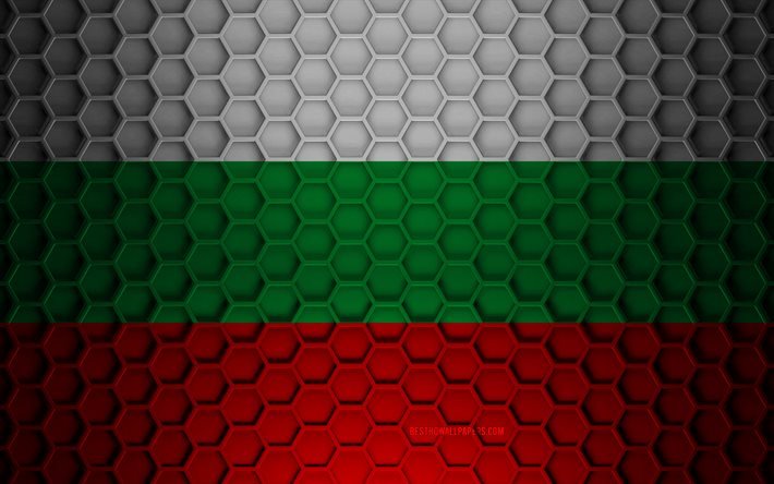 Bulgaria flag, 3d hexagons texture, Bulgaria, 3d texture, Bulgaria 3d flag, metal texture, flag of Bulgaria