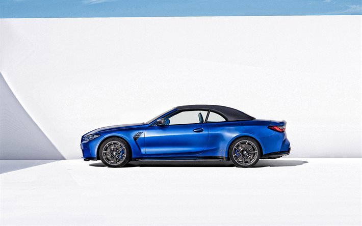 2022, BMW M4 Competition Cabriolet, 4k, sivukuva, ulkopuoli, sininen avoauto, uusi sininen BMW M4, M4 avoauto, saksalaiset autot, BMW