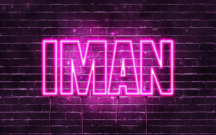 Download Wallpapers Iman 4k Wallpapers With Names Female Names Iman Name Purple Neon Lights Happy Birthday Iman Popular Arabic Female Names Picture With Iman Name For Desktop Free Pictures For Desktop Free